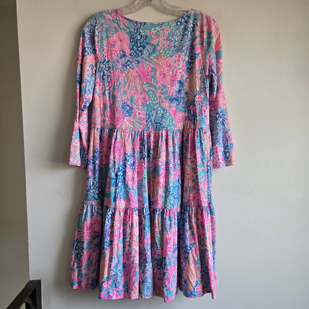 Lilly Pulitzer S Etta Tiered Dress Womens Pink Blue Coral Excellent 007949 - Picture 8 of 9